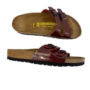 Birkenstock Ibiza 2-Strap Patent Leather Sandals Slides Red Garnet 36 L5 Narrow